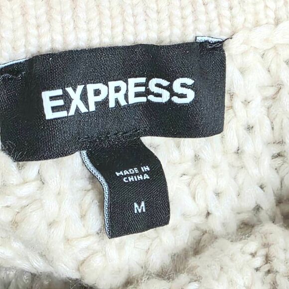 Express Cream Off Shoulder Chunky Knit Sweater M - Picture 4 of 7